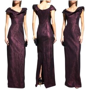 Rickie Freeman by Teri Jon Women’s Metallic Jacquard Off the Shoulder Gown Dress